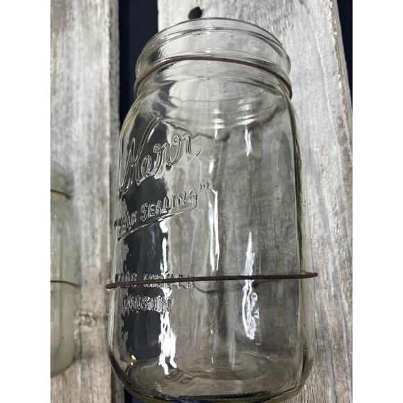 Set of Large 26" Wood farmhouse Barn Art wall hanging rustic mason jar sconces - Picture 8 of 9